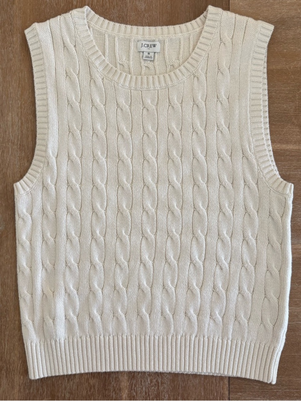 J. Crew Cream Cable-Knit Sleeveless Crew Sweater
